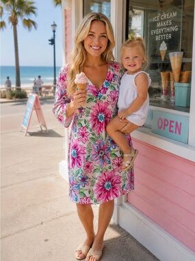 Floral V-Neck Women’s Dress in Pink